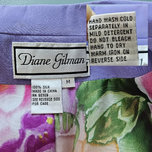 DIANE GILMAN PURPLE 100% SILK ONE BUTTON BLAZER FLORAL LINED - Picture 4 of 9